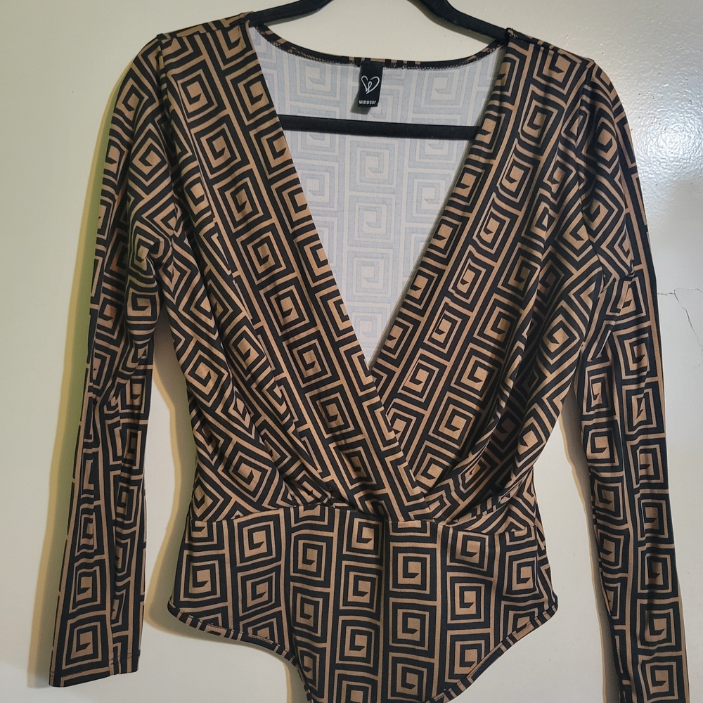 Geometric Patterned Long Sleeve Bodysuit